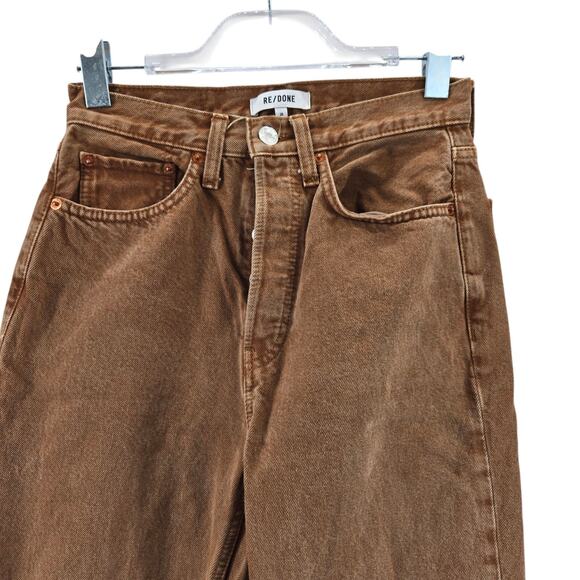 Re/Done Jeans Womens 26 70's Ultra High Rise Stovepipe Washed Terracotta Brown - Picture 2 of 13